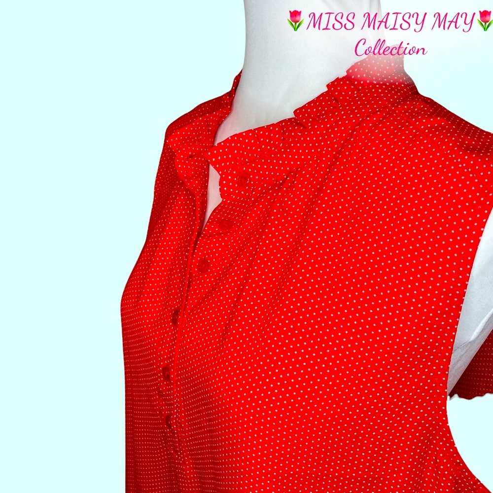 💌Pretty Button-up, Ruffle Neck, Sleeveless Blouse, Sz L